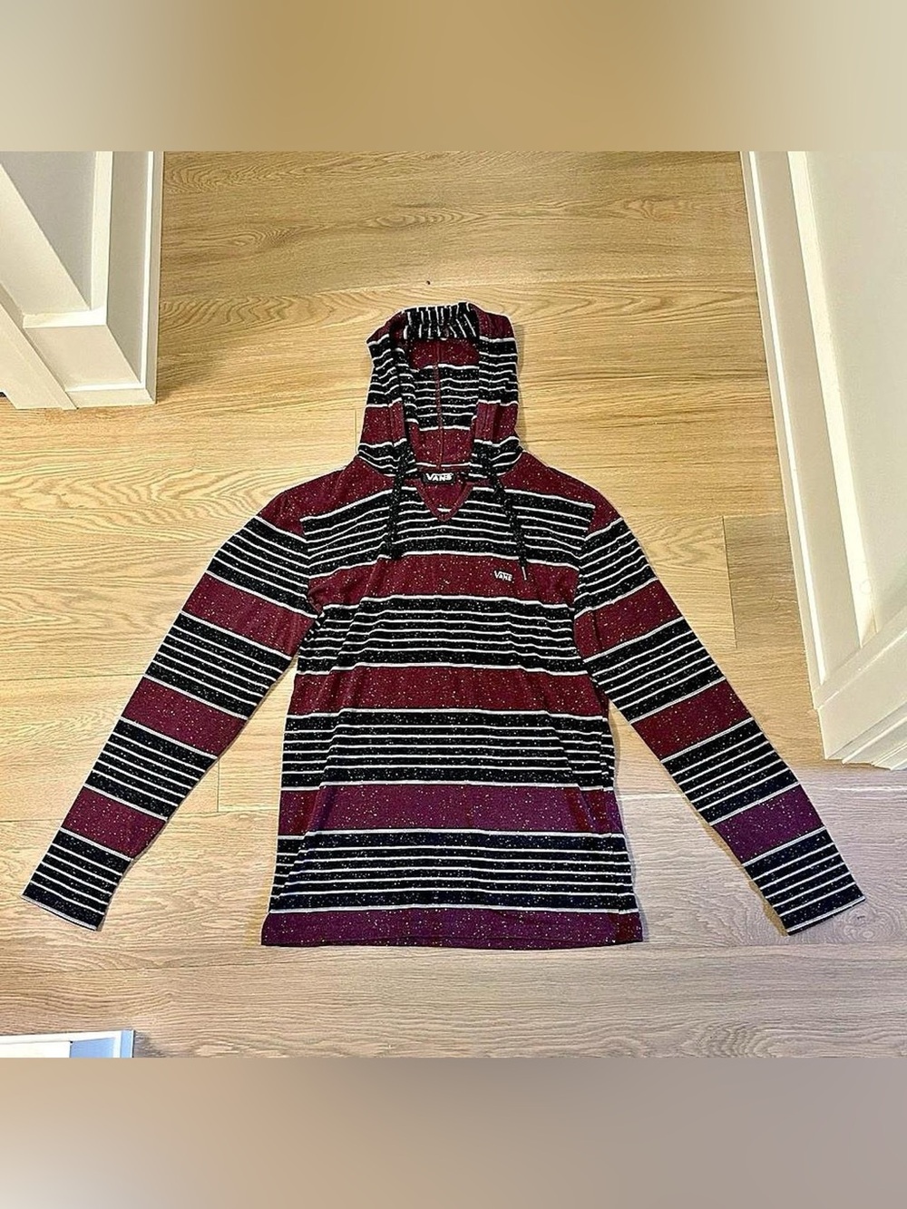 Vans Men's Maroon and Black Striped Crewneck Hoodie